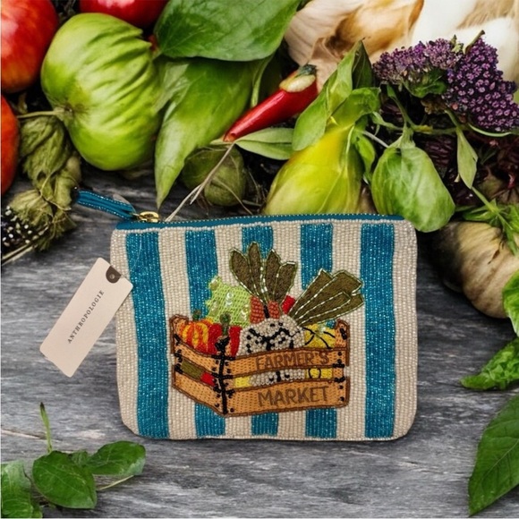 Anthropologie Striped Beaded Pouch: Garden Party Edition - Picture 3 of 4